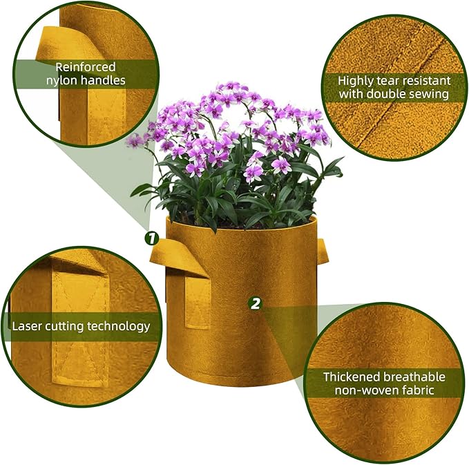 12-Pack 15 Gallon Plant Grow Bags, Thickened Nonwoven Fabric Pots with Handles, Vegetable Planter Bags Containers, Cloth Planters for Garden Vegetable/Flower/Plant/Fruits Outdoor (Brown)