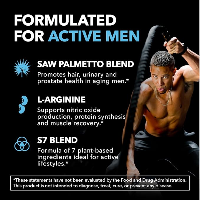 Saw Palmetto 500mg and L-Arginine 500 mg - Prostate Health and Nitric Oxide Supplements for Men - 60 Count - Urinary Function Support and Endurance for Active Males - Vegan, Non-GMO, 1 Month Supply
