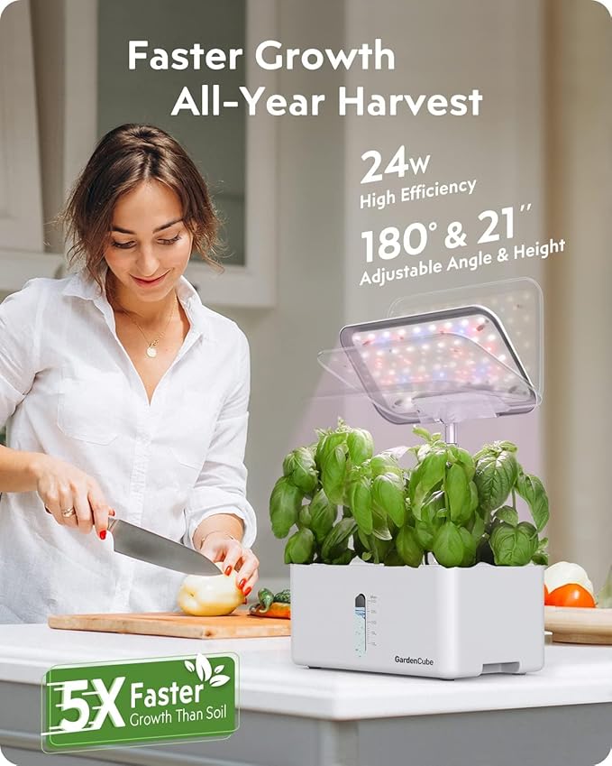 LED Grow Light Replacement for GardenCube Hydroponics Growing System Kit - 24W Full Spectrum, Adjustable Angle &Height (White)