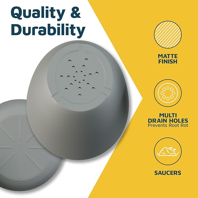 Planter Pots with Drainage Holes - Lightweight, Durable & Space-Saving Pots for Indoor and Outdoor - Versatile Functionality, Simple Modern Design, Set of 20 Plastic Planter Pots - Gray