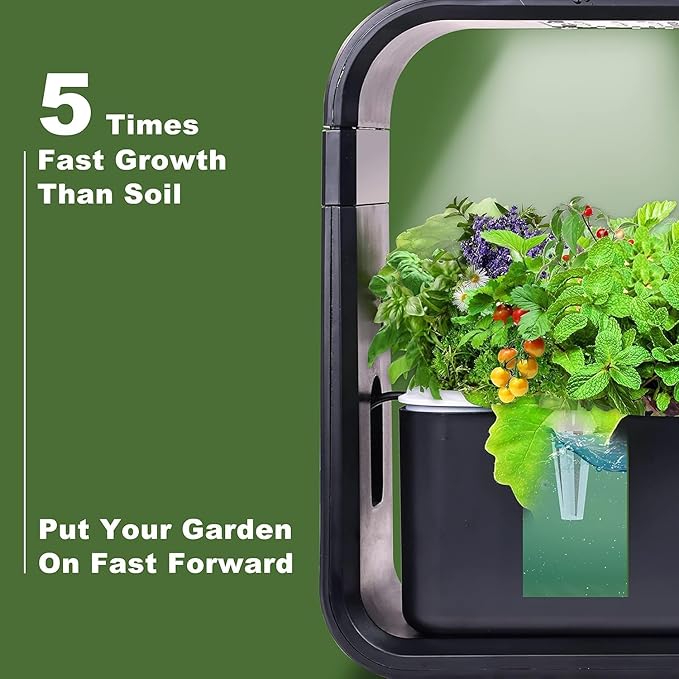 Elevon Hydroponic Growing System, 12-Pod Indoor Garden with LED Grow Light & Height-Adjustable Stand, Quiet Smart Pump Germination Kit, Fresh Harvest Hydroponic Planter for Herbs/Vegetables, Black