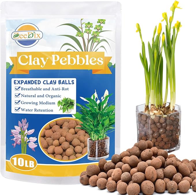 ZeeDix 10LBS Lightweight Expanded Clay Pebbles - pH-Balanced Hydroponic Growing Media for Aquaponics & Indoor Plants (Reusable Soilless Aggregate)