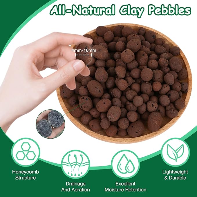 Jabrand Jabrand LECA 8LBS Clay Pebbles, Organic Expanded Clay Pebbles 4mm-16mm Hydroponics Supplies Aquaponics Orchid for Indoor and Outdoor Garden Plants