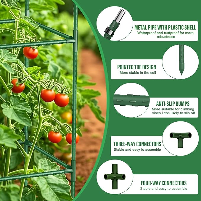 Square Tomato Cages for Garden: 3 Pack Heavy Duty Plant Cage - 48.5in Adjustable Height Tomato Plant Support cage for Flowers, Fruits, Vegetable