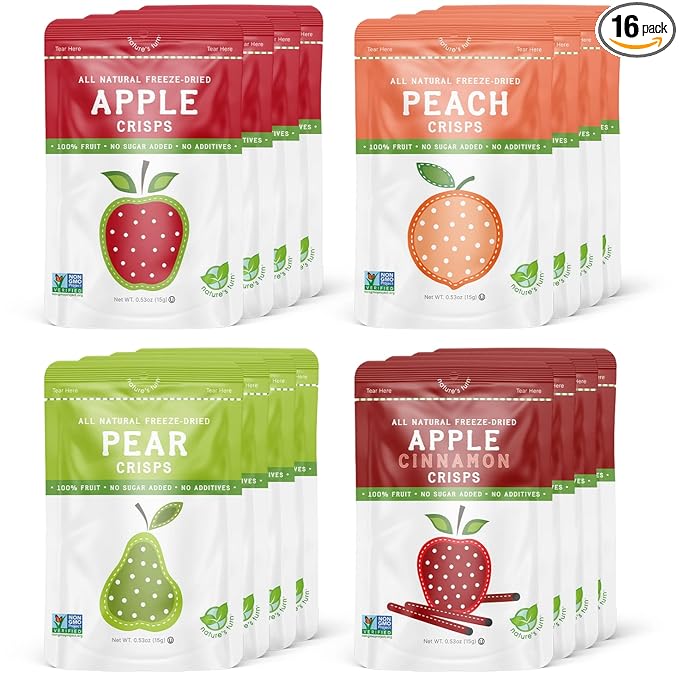 Nature’s Turn Freeze-Dried Fruit Crisps –Healthy, Gluten-Free,Crispy & Delicious,Plant-Based Snack,Ideal for Cereal, Smoothies, School Lunches, & On-the-Go, Orchard Variety Bags of 16(0.53 oz Each)