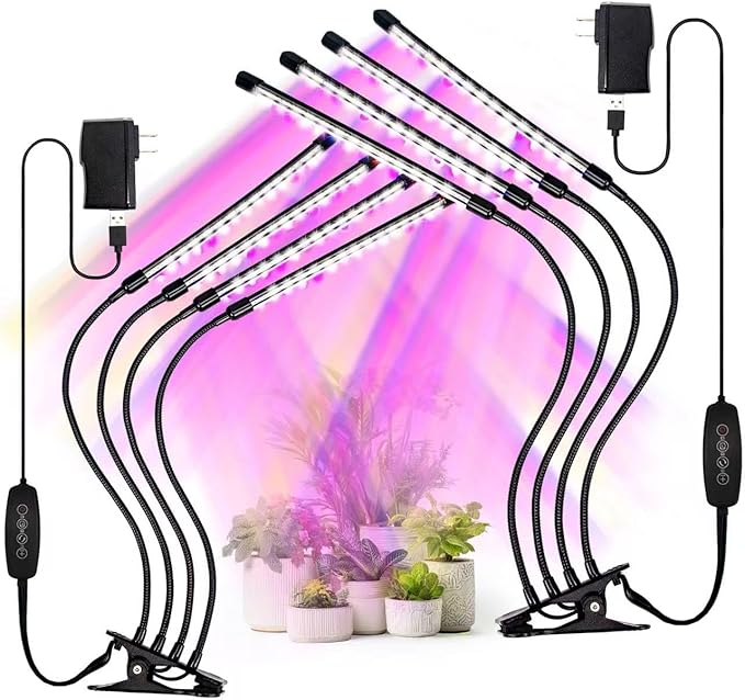 Grow Lights for Indoor Plants - 84 LED Full Spectrum Clip Plant Growing Light (4 Heads 2 Pack)