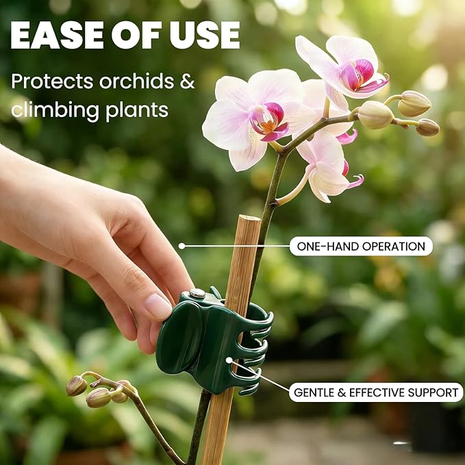 100 Pcs Standard Orchid Clips - 0.7-inch Max Opening, Dark Green Plant Support Clips, Gentle Hold with No Damage for Phalaenopsis and Small-Medium Stems