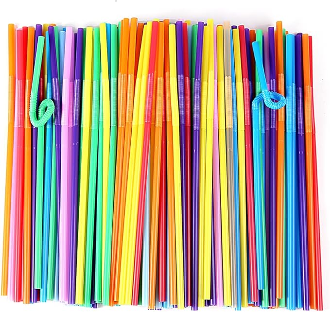400Pcs 10.23 Inch Flexible Drinking Straws,0.24 Inch Diameter Colorful Long Disposable Plastic Straws for Birthyday Festive Parties