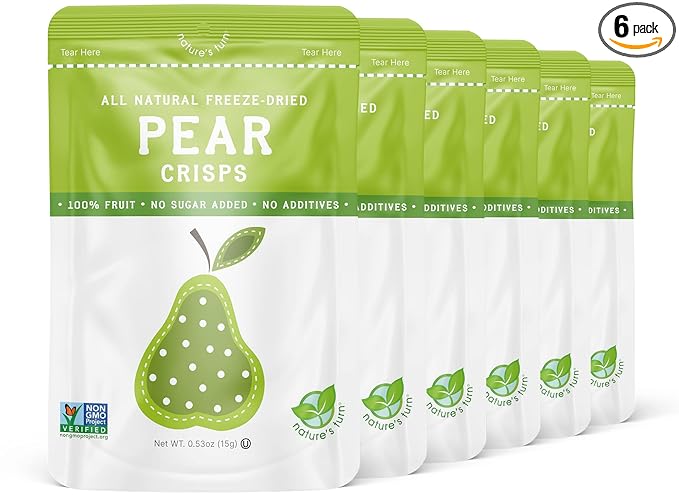 Nature’s Turn Freeze-Dried Pear Crisps – Healthy, Gluten-Free, Crispy & Delicious, Plant-Based Snack, Ideal for Cereal, Smoothies, School Lunches, & On-the-Go, Bags of 6 (0.53 oz Each)