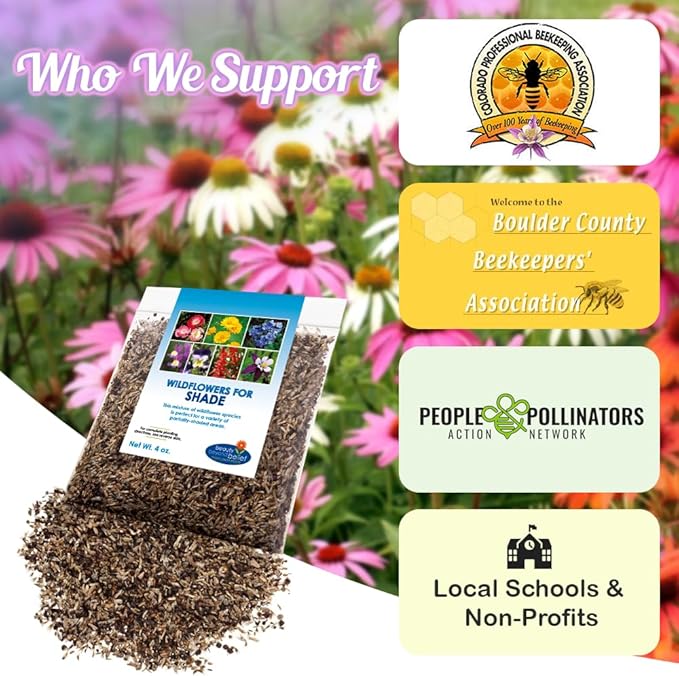 Partial Shade Wildflower Seeds 4oz - Open-Pollinated Flower Seed Mix Packet, No Fillers, Annual, Perennial Wildflower Seeds Year Round Planting