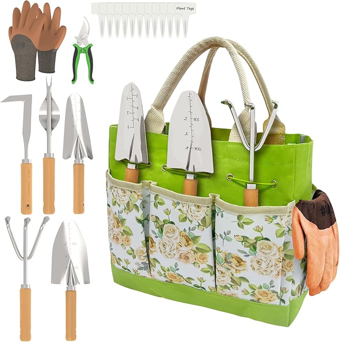 Gardening Tools 20-Piece Complete Gardening Essentials, Heavy Duty Garden Hand Tools Stainless Steel Ergonomic Rust-Proof Garden Tool Set - Ideal Gardening Gifts for Women Men Beginners Gardeners