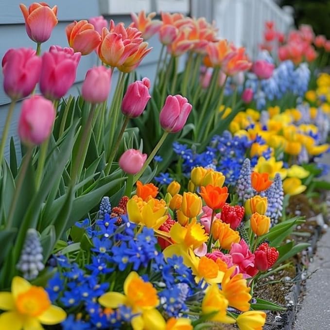 50 Mixed Flower Bulbs, 5 Varieties Assorted Top-Size Bulbs for Fall Planting, Vibrant Spring Bloom, Hardy Perennial Flower Bulb for Flowers Bed, Containers, Gardens