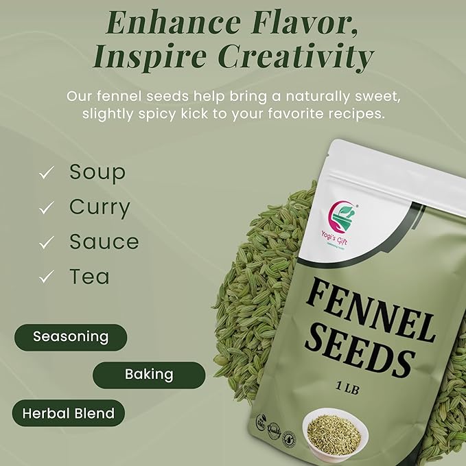 Fennel Seeds 1 LB, 100% Pure & Natural Whole Fennel, Premium Quality Spice for Cooking & Tea, Fresh & Aromatic - By Yogi’s Gift®