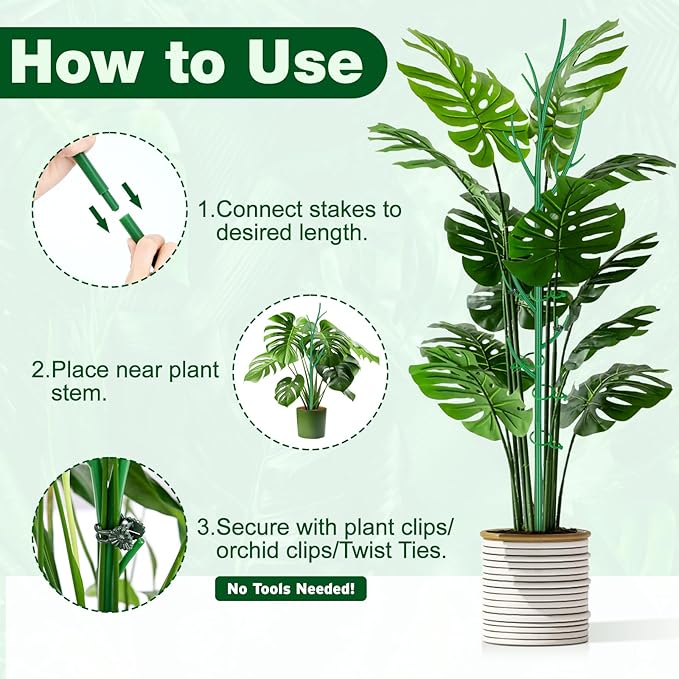Hysagtek 4 Pack Plant Support Stakes for Indoor Plants, Monstera Plant Support Stackable Plant Stem Support Twig Plant Sticks for Indoor Outdoor Climbing Plants