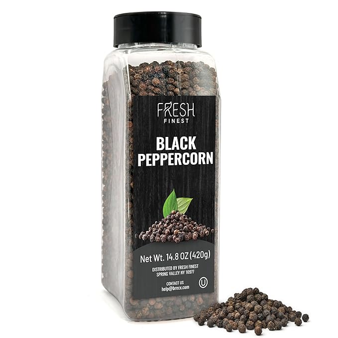 Fresh Finest Black Peppercorns 14.8oz - Premium Quality Whole Black Pepper - All-Natural, Non-GMO, Gluten-Free, Kosher - Perfect for Grinders, Cooking, and Seasoning
