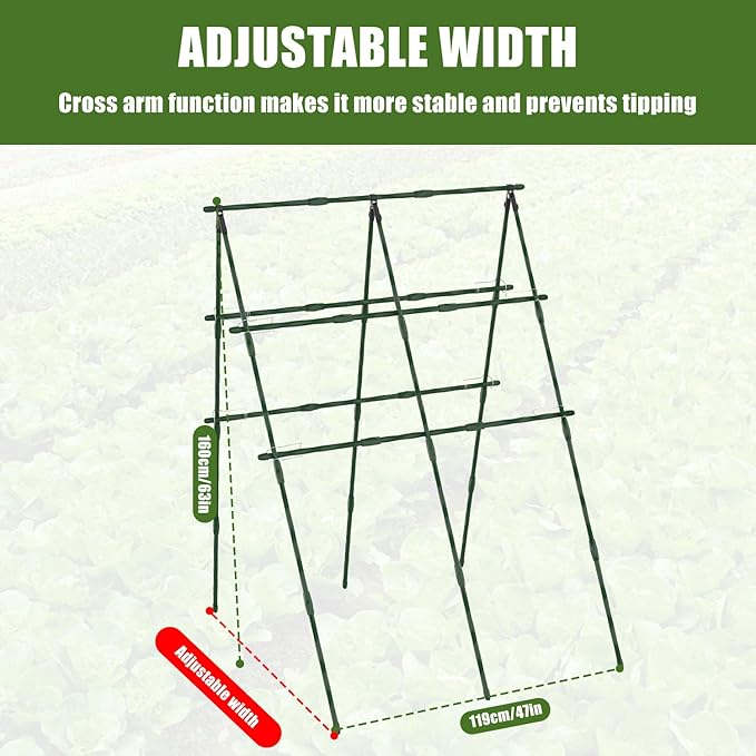 63"H x 47"L Cucumber Trellis for Raised Bed, Adjustable Garden Trellis for Climbing Plants Outdoor with Climbing Net and Plant Support Clip, A-Frame Trellis for Vegetable, Cucumbers, Tomatoes