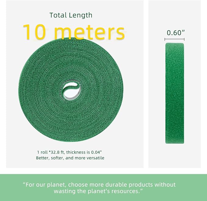 Green Plant Tape for Climbing Plants - Strong-Grip Reusable Garden Tape & Adjustable Plant Supports Ties for Outdoor Plants Growth (32.8 ft x 0.6 inch)