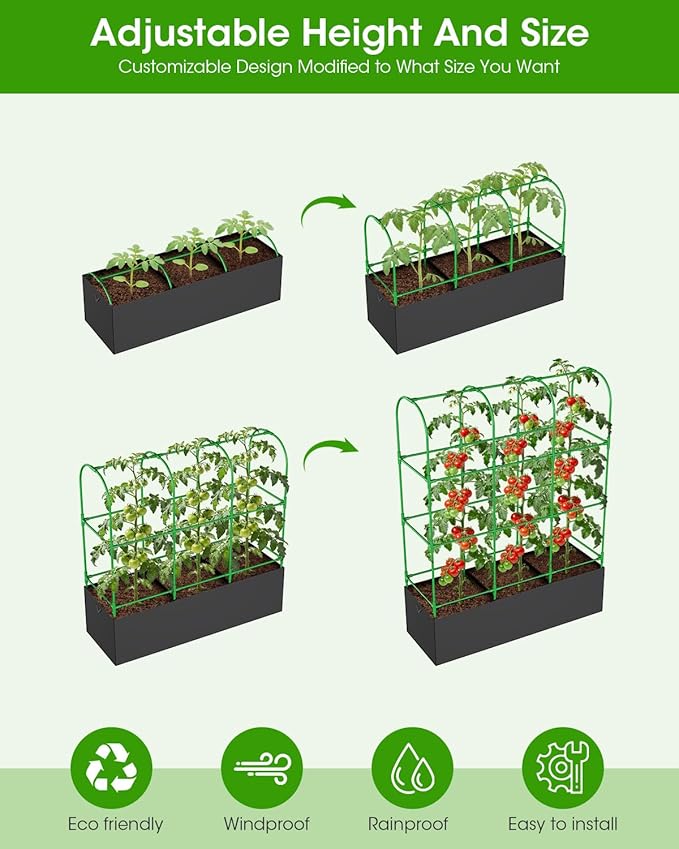 Cucumber Trellis with Grow Bags for Garden, U Frame Garden Trellis for Climbing Plants, Metal Plant Trellis with Garden Netting for Vegetables Flowers Fruits(4 Arches)