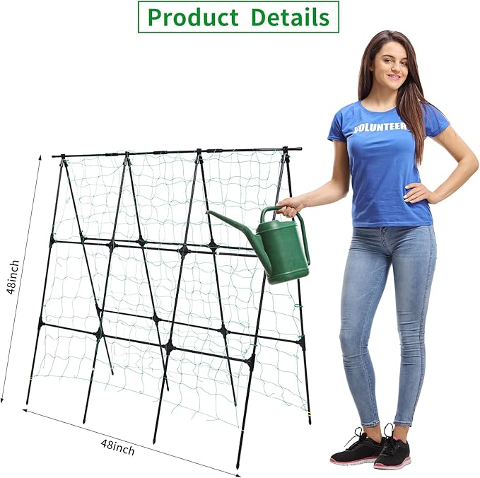 Garden Cucumber Trellis for Climbing Plants Outdoor, 50x48 inch A Frame Cucumber Trellis for Garden Raised Bed, Plant Support for Vegetable Vine Pea Bean, with Netting, Black
