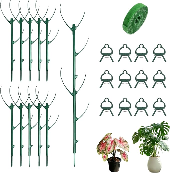 12 Pack Stackable Plant Stakes, Monstera Plant Support, Climbing Plant Stakes for Indoor & Outdoor Potted Plants, Branch-Like Shape Stem Accessories (12 Pack)