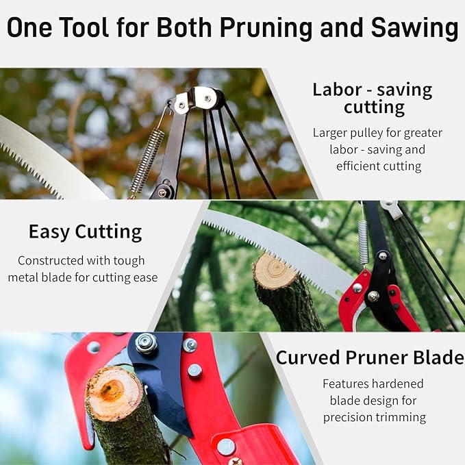 15.7’’ Pole Saws for Tree Trimming - Dual-Pulley Tree Pruner, Tree Trimmers Long Handle Pruner, Manual Pole Saw for Yard & Garden, Gardening Hand Tools