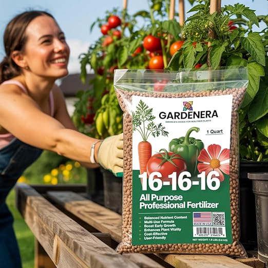 Gardenera 16-16-16 Premium All Purpose Professional Fertilizer - Lawn, Flower, Tree, Shrub & Vegetable Fertilizer (16 OZ)
