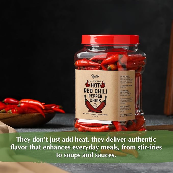 NUTS U.S. – Whole Red Chili Pepper Chips | Spicy Charm | All Natural | Vegan And Non-GMO | No Additives | 4 oz Resealable Jar