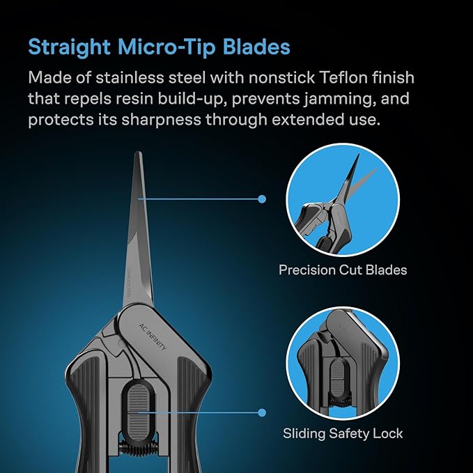 AC Infinity 6.6” Stainless Steel Pruning Shear, Lightweight Ergonomic Design, Straight Precision Blades with Nonstick Teflon Coating for Gardening, Hydroponics, Grow Tents