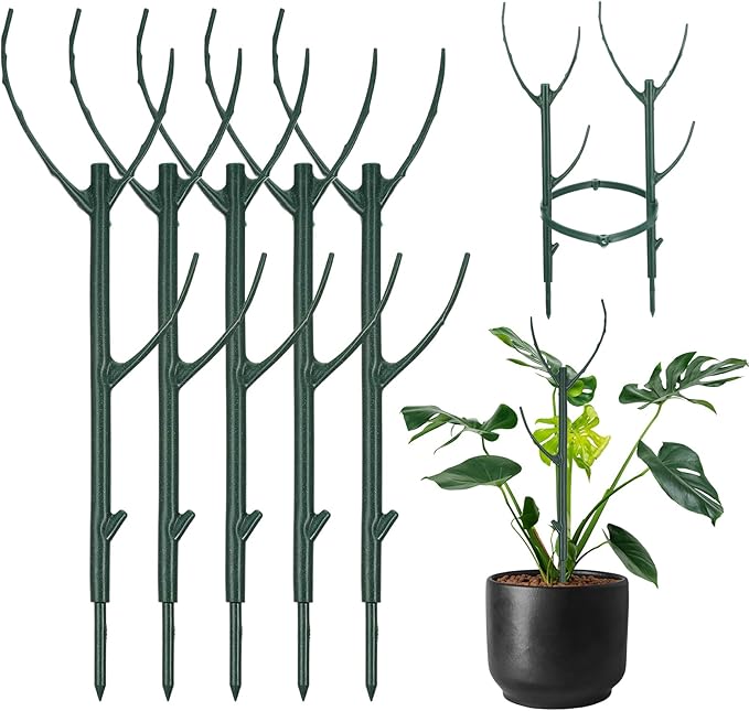 5Pcs Stackable Monstera Plant Support Stake Stem Holder Structures Frame & Plant Cage Support Ring for Sphagnum Twig Trellis Indoor Outdoor Potted Plants Stick for Vine Training & Stem Stabilization