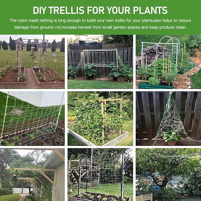 Trellis Netting, CANAGROW Heavy-Duty Garden Plant Trellis Netting for Climbing Plants, Outdoor Indoor Grow Net for Beans Tomatoes Peas Pumpkin Flowers, 6x30ft, 1 Pack