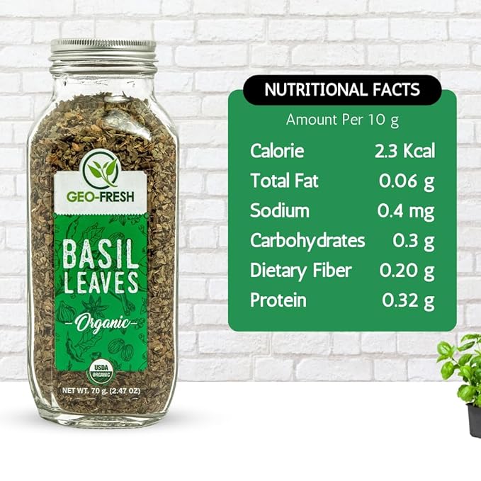 Geo-Fresh Organic Basil, 2.47 oz (70g), Non-GMO, Kosher, 100% Organic, Gluten Free, USDA Certified