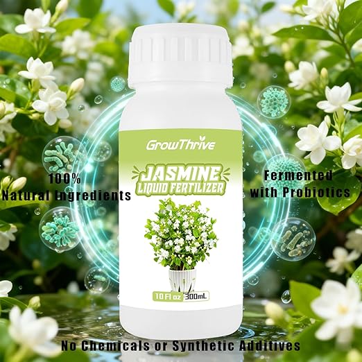 Jasmine Liquid Plant Food 10 oz – Organic Probiotic Liquid Fertilizer for Jasmine Plants, Natural Flower Food Concentrate – Promotes Growth, Green Leaves & White Blooms