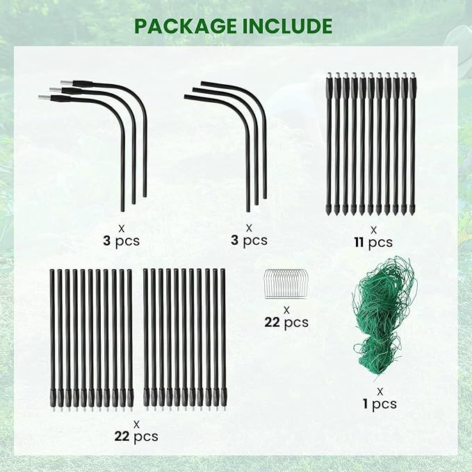 Garden Trellis for Climbing Plants Outdoor, 5.3x5.3ft Garden Trellis Climbing Plant Support Plastic-Coated Metal U-Shaped Vine Vegetables Tomato Cucumber Trellis Raised Bed, with Netting, Black