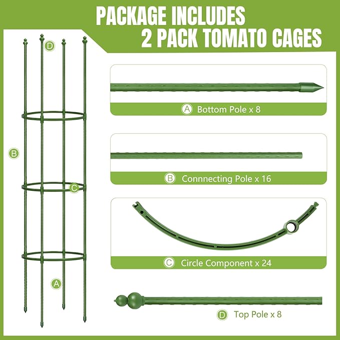 Joyhalo 2 Pack Tomato Cages for Garden, 65 Inch Heavy Duty Tomato Cage, Larger Size & Height Adjustable Tomatoes Trellis for Climbing Plants Vegetables Flowers Cucumber Peony