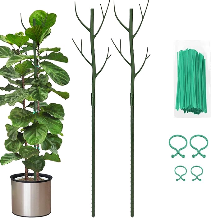 Plant Support Stakes for Indoor Plants,Trellis for House Potted Plants Flower,Monstera Support Sticks with Orchid Clips,Twist Ties(2 Pack Dark Green)
