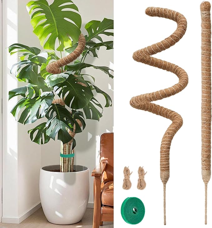 Monstera Plant Support 2 Pack 63 Inch Moss Pole Bendable Monstera Support for Climbing Plants Extra Large Handmade Moss Poles Aluminum Plant Support Stakes Indoor Grow Upwards