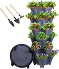 GameXcel Vertical Planter 6 Tier Stackable Planters Garden Planters Strawberry Herb Flower and Vegetable Planter Indoor Outdoor Gardening Pots with Removable Wheels and Tools