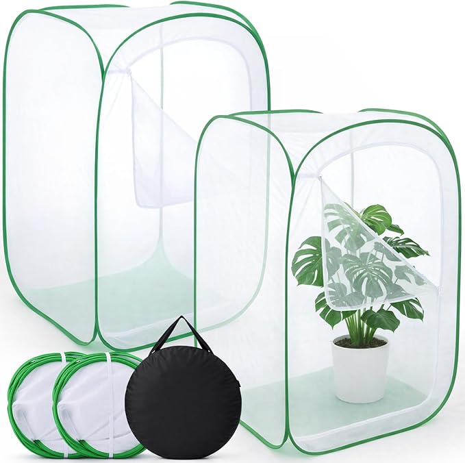 2 Pack Mesh Plant Covers 28 x 28 x 48 Inch Tomato Crop Netting Cage Garden Tents for Plant Protection from Insects Animals Outdoor Tall Crop Cage for Fruit, Vegetables, Flowers and Herbs
