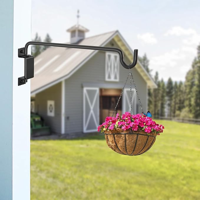 AILIN YELOKIE 16" 360° Swivel Plant Hanger (2-Pack) - Heavy Duty Solid Steel Wall Hook, 12-Directional Adjustable for Bird Feeders, Outdoor/Indoor Plants, Garden & Patio, Rust-Resistant Black