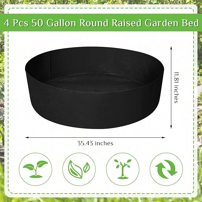 Zhehao 4 Pcs 50 Gallon Fabric Raised Planting Bed Round Garden Grow Bags Heavy Duty Breathable Fabric Raised Planter Container for Gardening Vegetables Herbs and Plants Outdoor