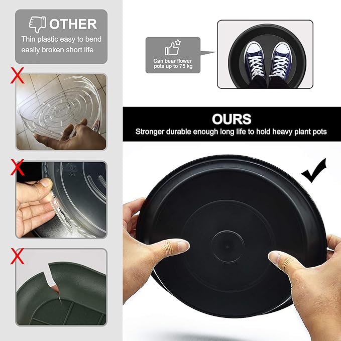 TITE 3 Pack Plant Saucer Heavy Duty Sturdy Drip Trays for Indoor and Outdoor (10 Inch, Black)