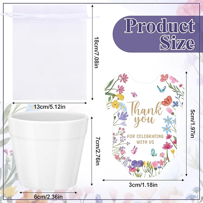 50 Sets Baby Shower Seed Packet a Little Wildflower is on The Way Party Favor Seed Packets White Flowerpot Thank You Tags and Organza Bags for Wildflower Baby Shower