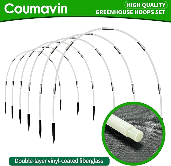 8FT Rust-Free Fiberglass Garden Hoops -36 PCS DIY Grow Tunnel Kit for Raised Beds, Row Cover Support with Connectors/Clips, Year-Round Plant Protection from Frost, White