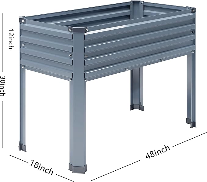 DIIYIV Galvanized Raised Garden Bed with Legs,2PCS 48×18×30in Elevated Planter Box for Backyard,Outdoor Garden, Patio, Balcony, 300lb Capacity,Grey