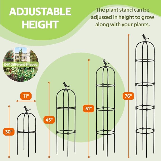 2 Pack Obelisk Trellis for Climbing Plants Outdoor - Heavy Duty Plastic Coated Steel Garden Arch Metal Trellis - Rustproof Tomato Cage Vertical Plant Support for Vines Vegetable Flower Indoor