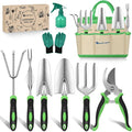 Yesker Gardening Tools 9-Piece Heavy Duty Garden Tool Set Gardening Supplies Gifts for Women Men Gardening Hand Tool Kit with Non-Slip Ergonomic Handle, Garden Bag, Durable Gloves and Shears, Green