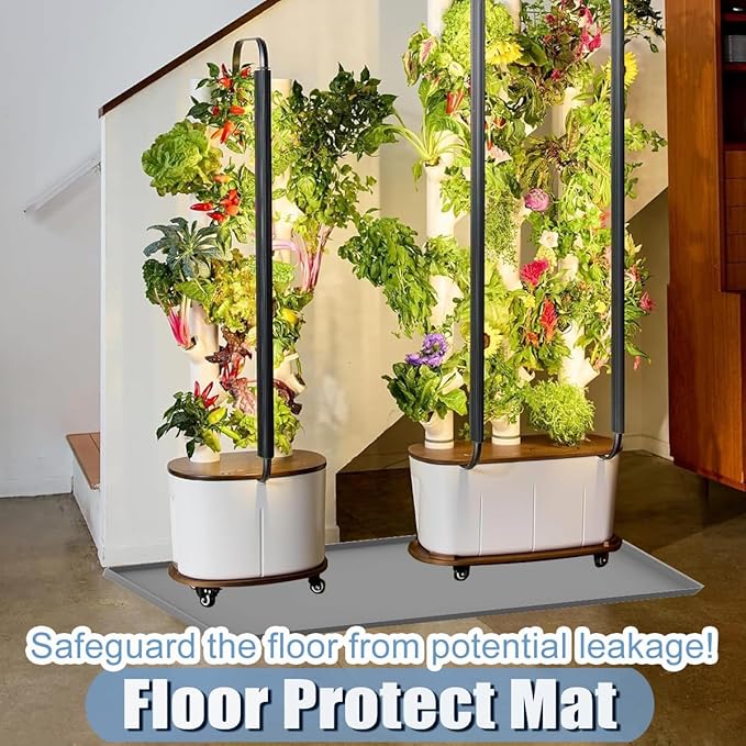 Hydroponic Tower Mat Hydroponic Garden Mat Extra Large, 24x24" Garden Tower Silicone Pad with Raised Edge, Indoor Growing System Drip Pan Hydroponics Container Tray Herb Gardening Floor Protector Soft