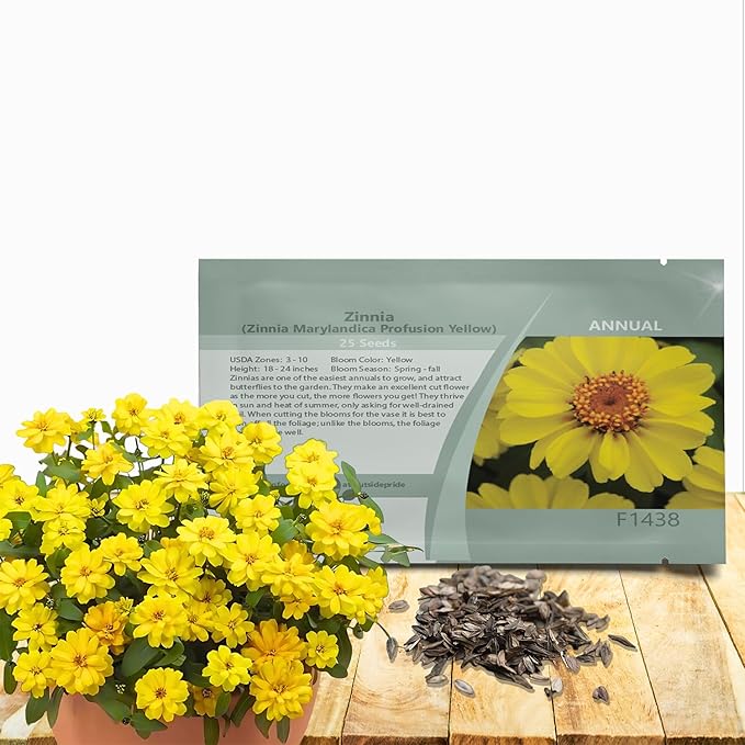 Outsidepride Profusion Yellow Zinnia Seeds - 50 Pcs Annual Flower Seeds, Easy to Grow, Drought-Tolerant, Hardy & Deer-Resistant, Ideal for Cut Flowers, Butterfly Gardens & Landscape Border