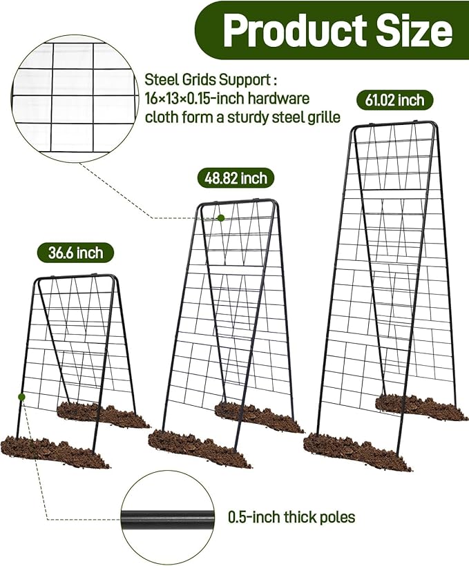60"x16.2" Heavy Duty Steel A-Frame Garden Trellis for Climbing Plants – Rust-Proof Metal Trellis with Hardware Cloth, Perfect for Raised Beds,Cucumbers,Tomatoes & Outdoor Vines (Black)