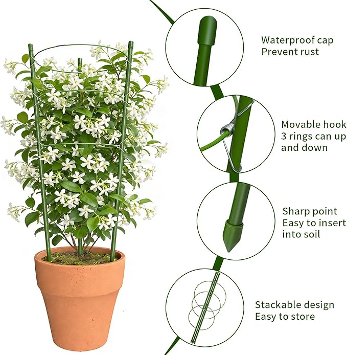 4 Pack Tomato Cage for Garden Plant Support, 24 inches Small Tomato Cages Tomato Trellis with Adjustable Rings, Plant Stakes for Peony Support, Tomato Stakes Rings for Climbing Plants
